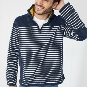 Fat Face Men's Blue and White Striped Arlie Breton Sweat Top Sweater XL
